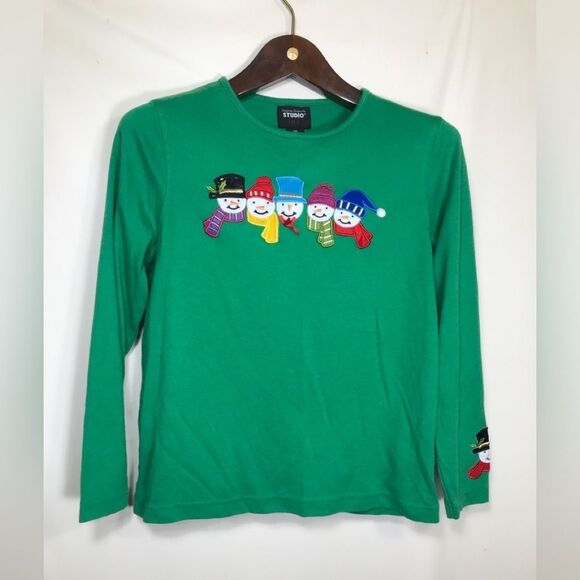 Designers Originals Studio Joy Green Snowman Top PM - Picture 1 of 5